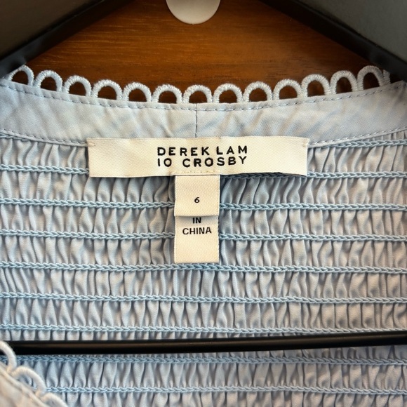 NWOT DEREK LAM 10 CROSBY Austin Picot Trimmed Shirred Cotton-Poplin Blouse, Sz 6 - Picture 7 of 16